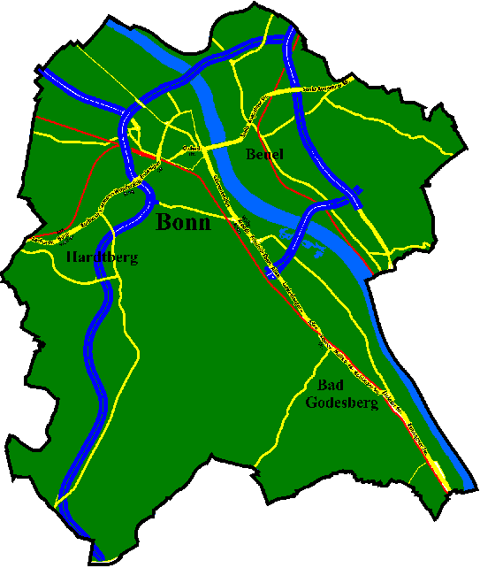 Karte der Stadt Bonn mit Stadtbezirken